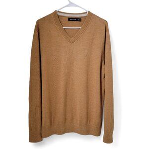 Nautica Size M Latte Tan V-Neck Sweater, 100% Cotton, Excellent Used Condition